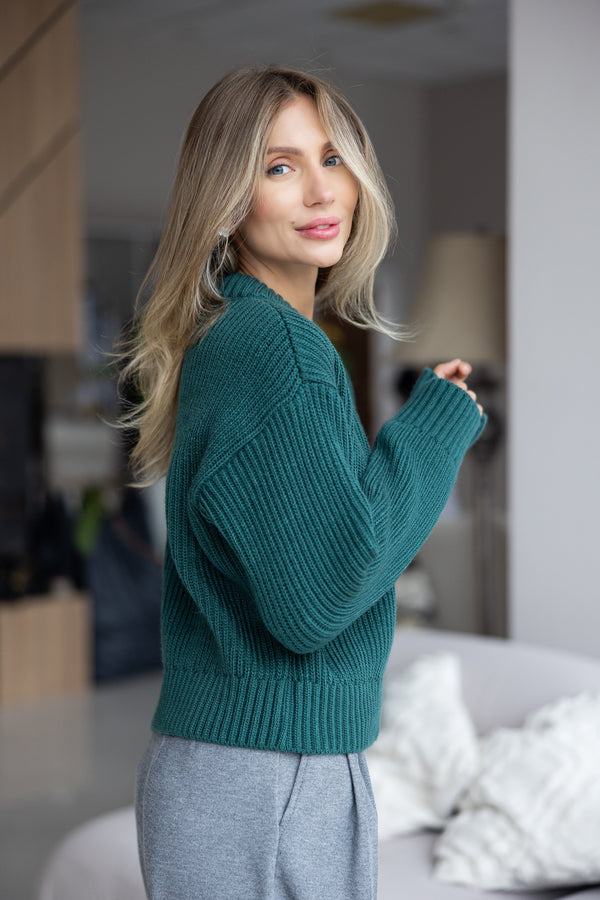 Romy Zip-Front Knit Jacket – Green