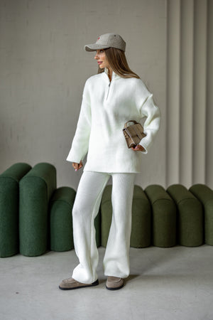 Agathe Half-Zip Knit Set – Milk White