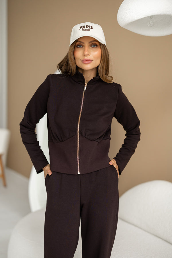 Ines Zip-Neck Knit Set – Brown
