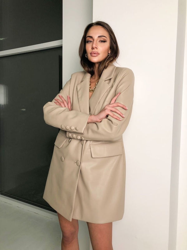 Georgette Blazer Dress – Beige
