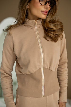 Ines Zip-Neck Knit Set – Camel
