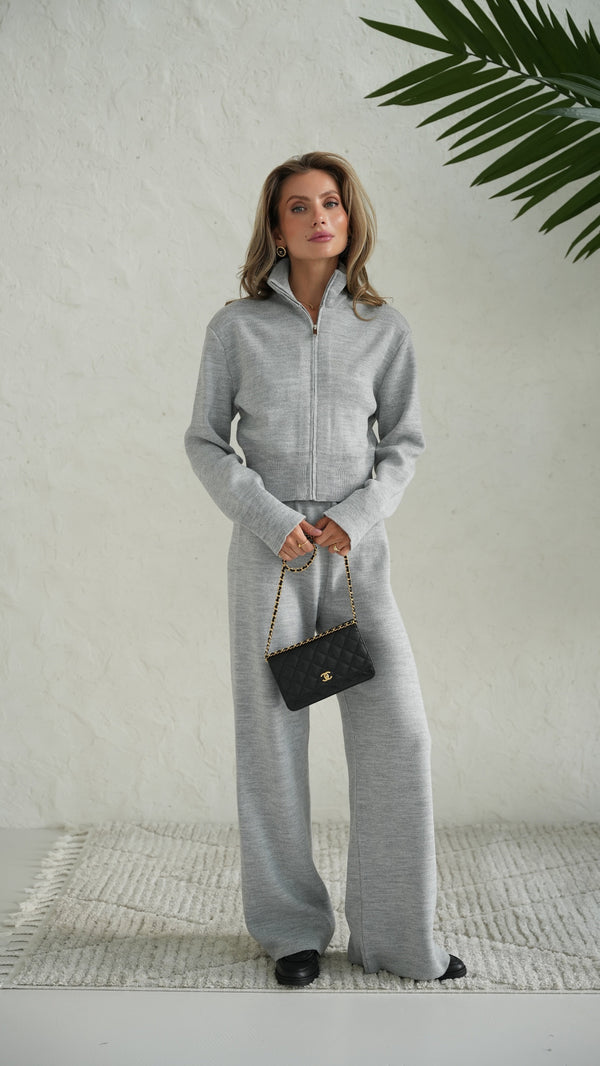 Charlotte Zip Bomber & Trouser Set – Light Grey