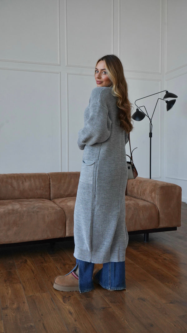 Selene Longline Cardigan – Light Grey