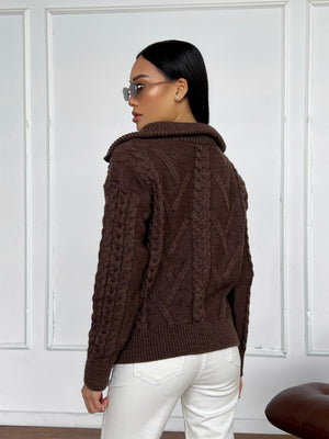 Vera Cable Half-Zip Sweater – Brown