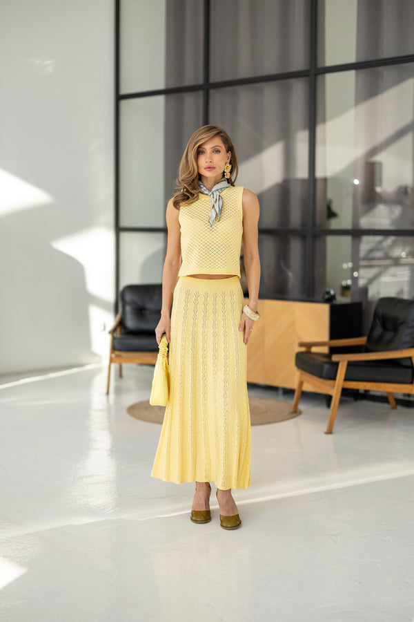 Ophélie Knit Top & Pleated Skirt Set – Yellow
