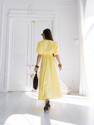 Chiara Button-Front Midi Dress – Yellow