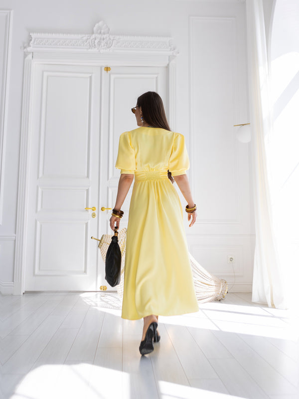 Chiara Button-Front Midi Dress – Yellow