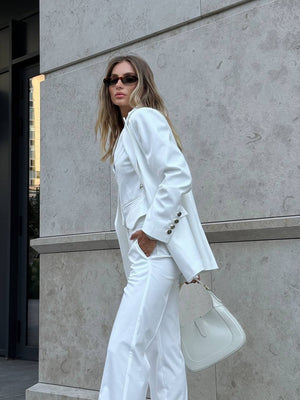 Ghislaine Pinstripe Suit Set – White
