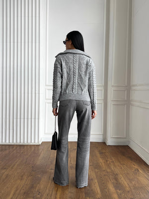Vera Cable Half-Zip Sweater – Grey