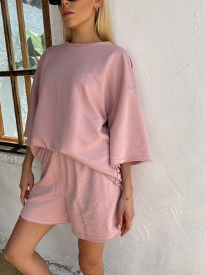 Isaline Oversized Tee & Shorts Set – Powder Pink