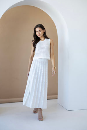 Ophélie Knit Top & Pleated Skirt Set – Milk White