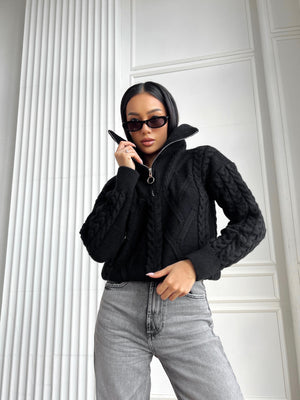 Vera Cable Half-Zip Sweater – Black