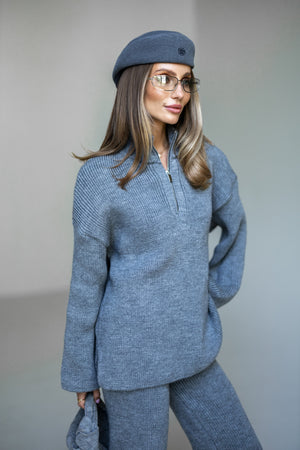 Agathe Half-Zip Knit Set – Sky Blue