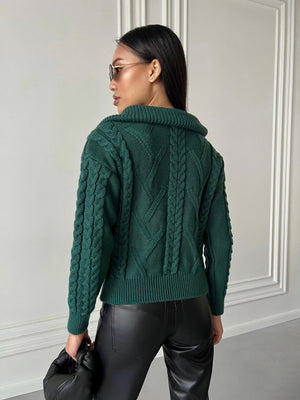Vera Cable Half-Zip Sweater – Forest Green