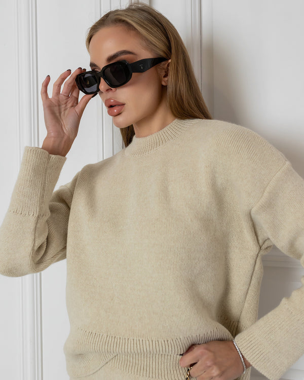 Elisa Knit Top & Mini Skirt Set – Beige