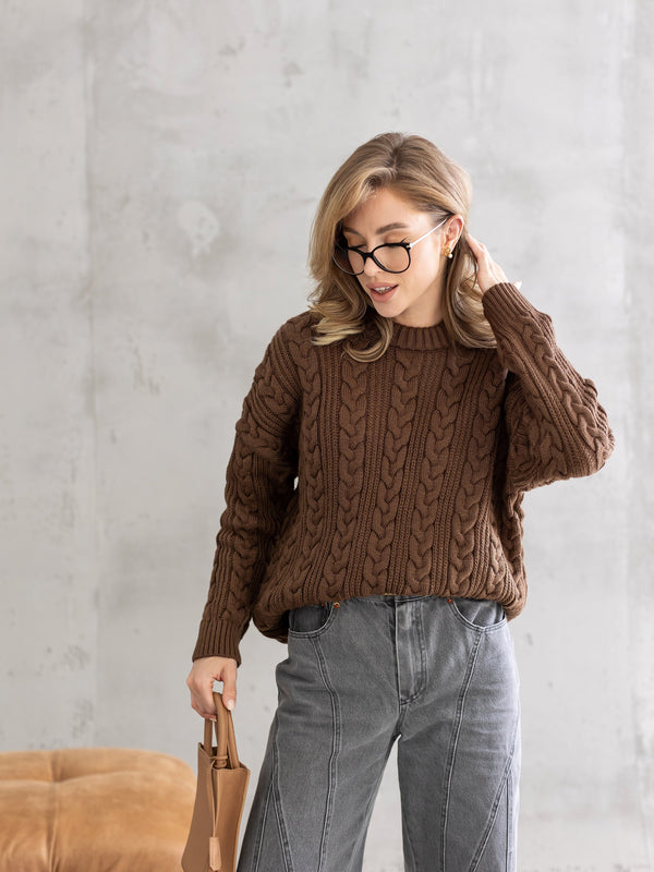 Mireille Cable Knit Sweater – Brown