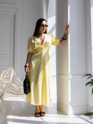 Chiara Button-Front Midi Dress – Yellow