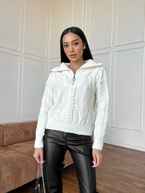 Vera Cable Half-Zip Sweater – Milk White