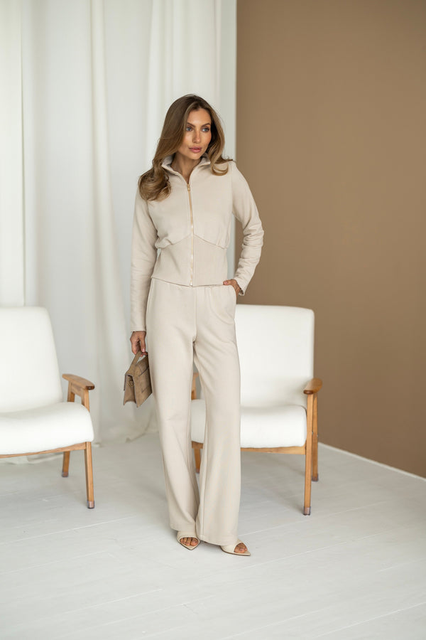Ines Zip-Neck Knit Set – Beige