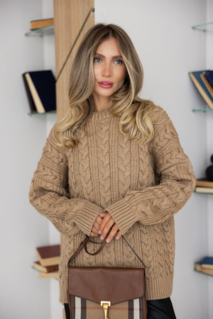 Mireille Cable Knit Sweater – Camel