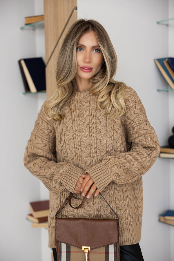 Mireille Cable Knit Sweater – Camel