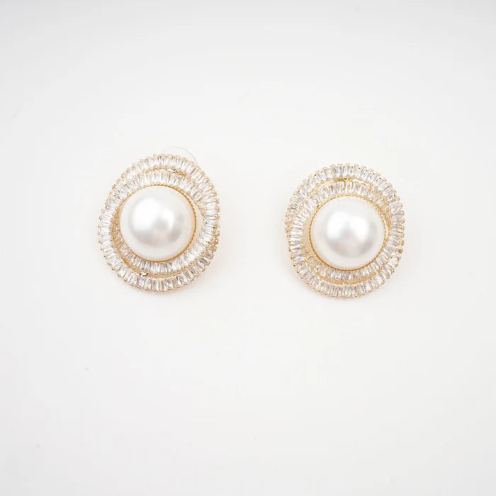 Oval Crystal Pearl Stud Earrings