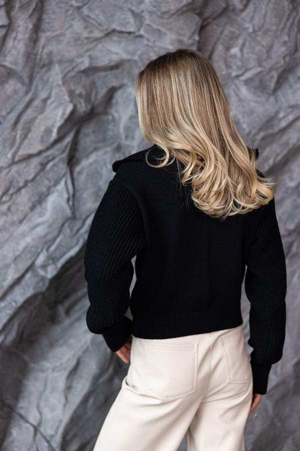 Éliane Half-Zip Cropped Sweater – Black