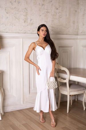 Elodie Fluted Slip Dress – Milk White