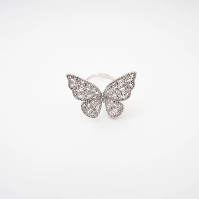 Crystal Butterfly Adjustable Silver Ring