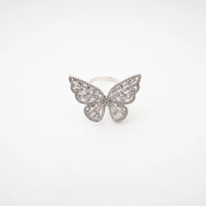 Crystal Butterfly Adjustable Silver Ring