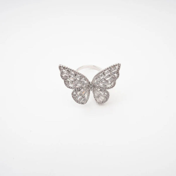 Crystal Butterfly Adjustable Silver Ring