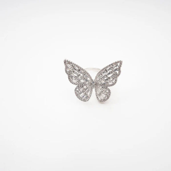 Crystal Butterfly Adjustable Silver Ring