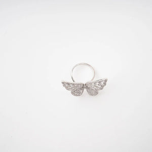Crystal Butterfly Adjustable Silver Ring