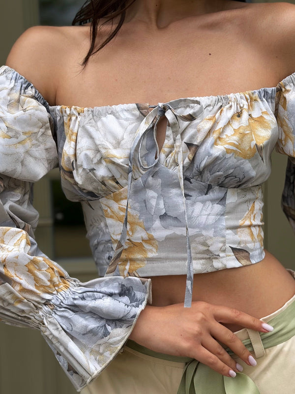 Sylvaine Off-Shoulder Printed Crop Top