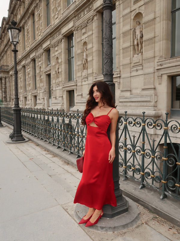 Clémentine Twist-Front Slip Dress – Red
