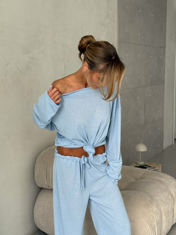 Céleste Off-Shoulder Knit Set – Sky Blue