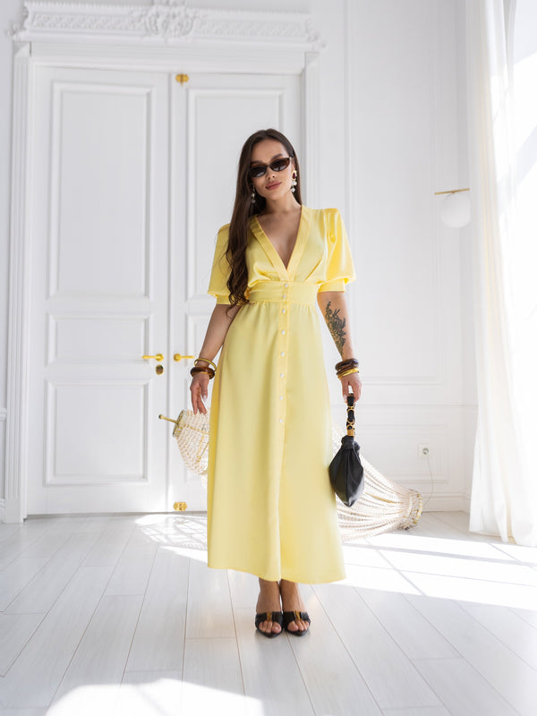 Chiara Button-Front Midi Dress – Yellow