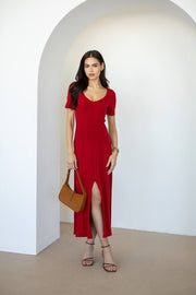 Isadora Slit Knit Maxi Dress in Red