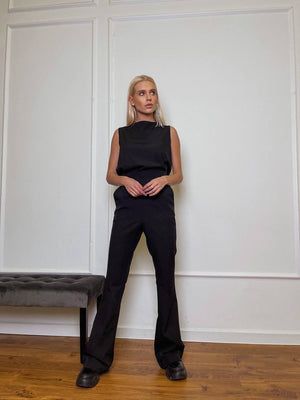 Hortense Sleeveless Top & Flare Trouser Set – Black