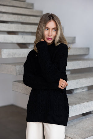 Mireille Cable Knit Sweater – Black