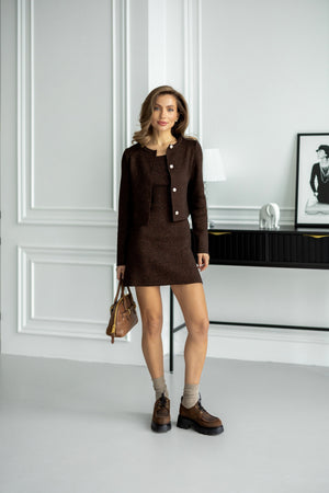 Vivienne Bouclé Jacket & Skirt Set – Brown