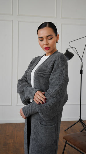 Selene Longline Cardigan – Charcoal