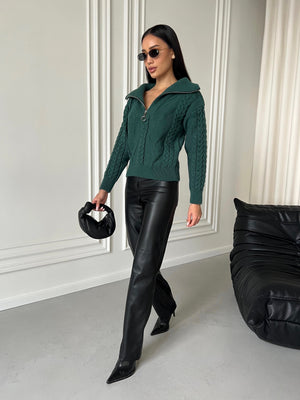 Vera Cable Half-Zip Sweater – Forest Green