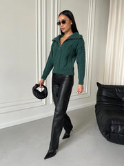 Vera Cable Half-Zip Sweater in Dark Green
