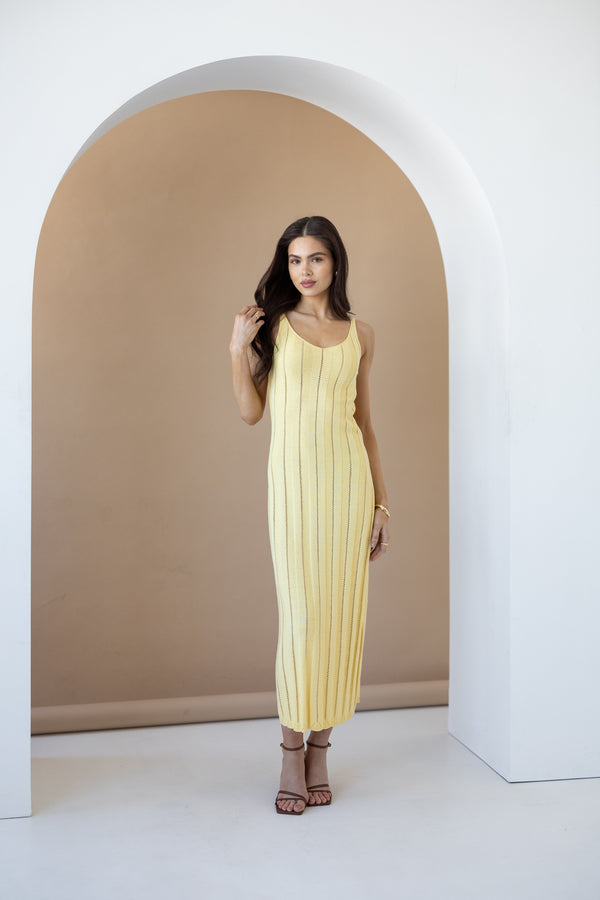 Livia Ribbed Maxi Dress – Yellow