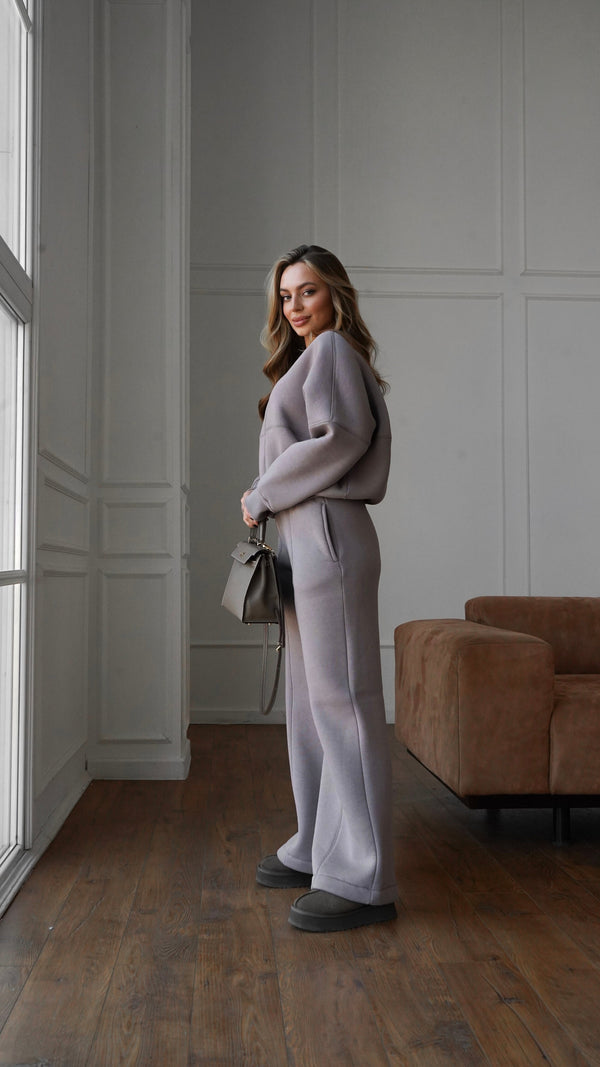 Alara Zip-Through Knit Set – Light Grey