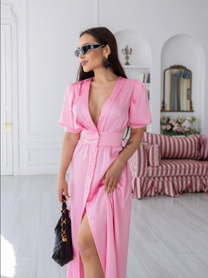 Chiara Button-Front Midi Dress – Pink