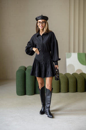 Odile Shirt & Pleated Skirt Set – Black