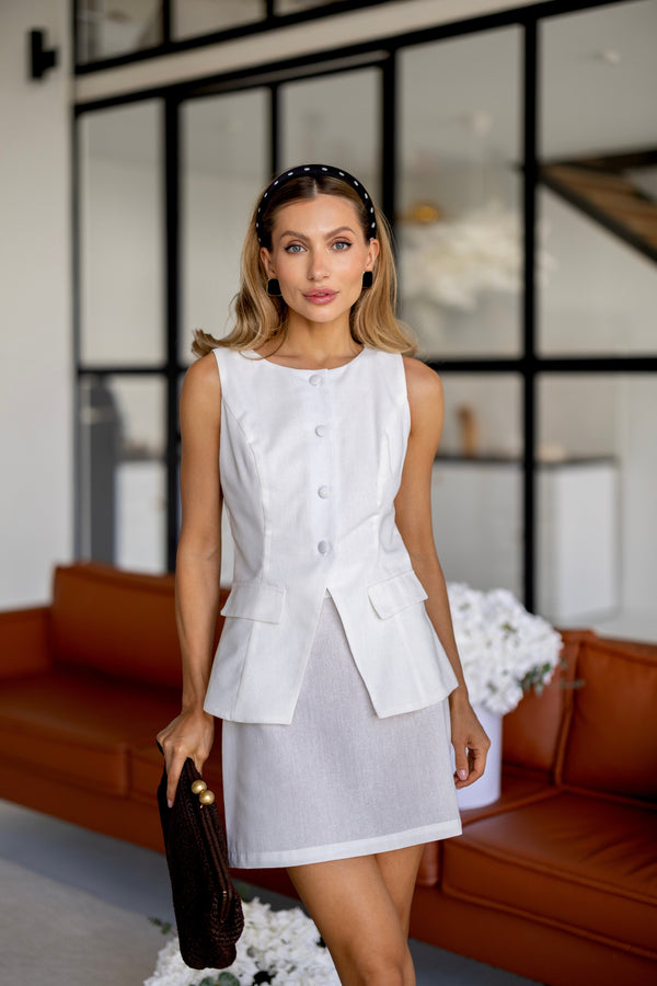Juliette Ruffle Linen Set – Milk White