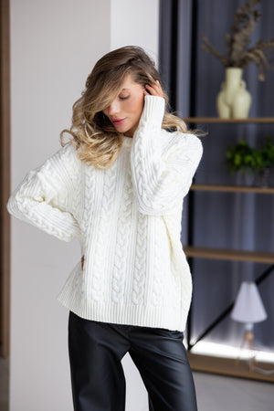 Mireille Cable Knit Sweater – Milk White